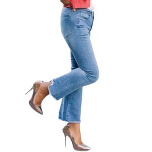 LOFT High Waist Flare Crop Jean - Back Seam / Raw Step Hem